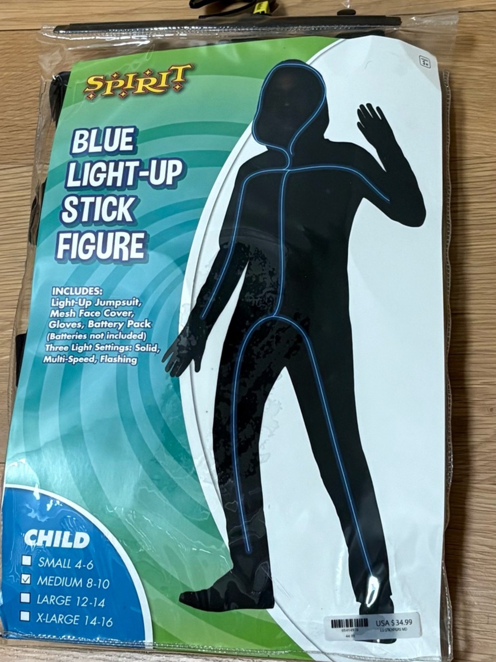 Spirit Blue Light-Up Stick Figure Kids Costume - Size Medium 8-10